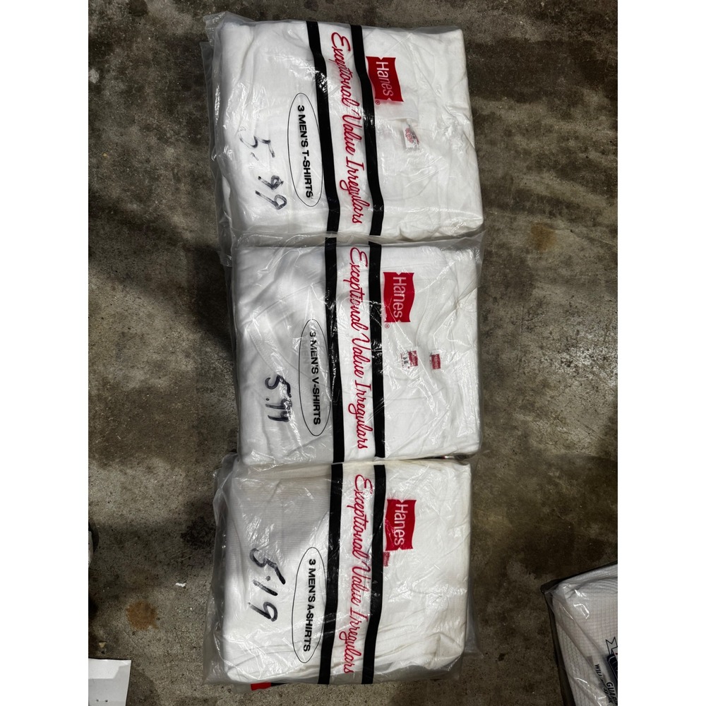 Vintage 1987 Hanes Men White Undershirt Lot 3-Packs T-Shirts V-Neck A-Shirts S